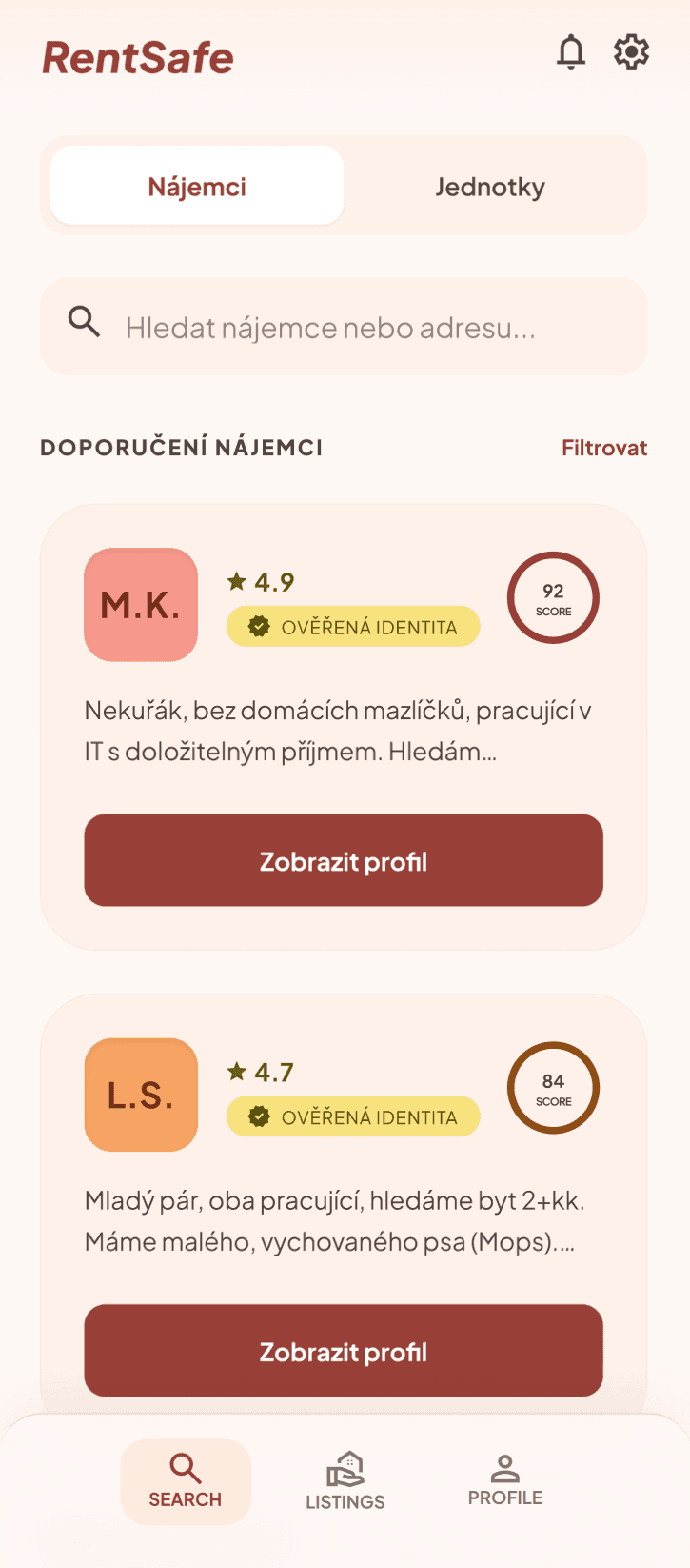 Search for verified tenants